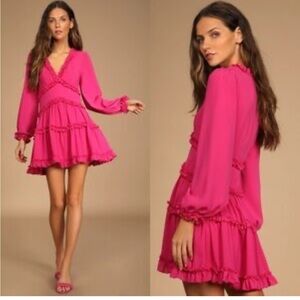 Lulus Pink Ruffle Dress Womens MEDIUM